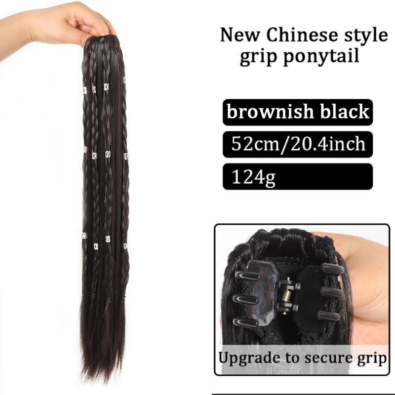 Grasp Clip Silver Buckle Braid Ponytail Synthetic Wig Long Straight Ponytail Wig Natural and Comfortable To Wear Simple To Wear
