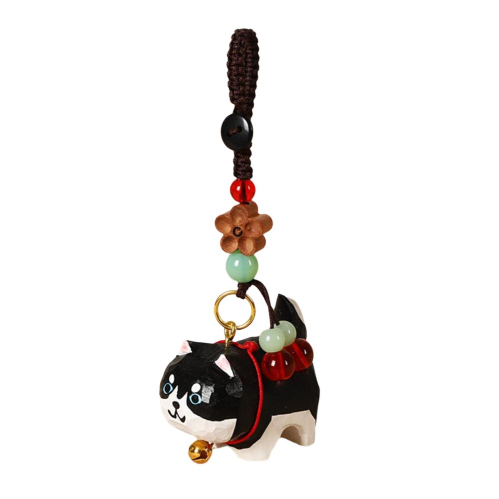 Flower Wooden Carved Dog Keychain Weave Rope Car Keyring Wood Shiba Inu Dolls Pendant  Students