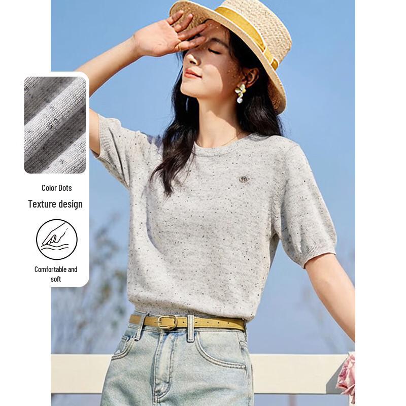 

Women s Round Neck Short Sleeve Knit T-Shirt M