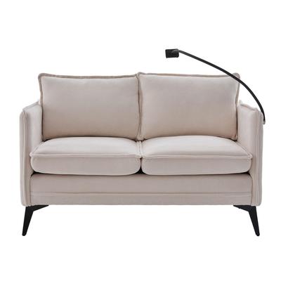 Modern Double-sofa Small Fabric Sofa Armchair with Storage Side Pockets and Adjustable Phone Stand