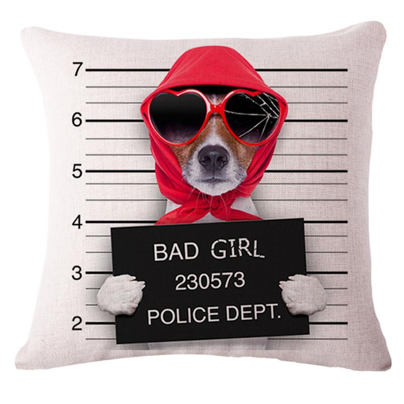Decorative Dog Cushion Pillows Cartoon Motorbike Surf Dogs Print Cotton Linen Sofa Cushion Trendy Design