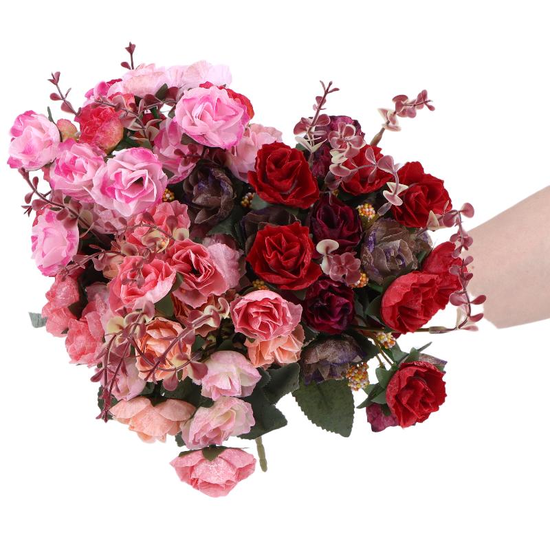 21 Heads Artificial Rose Bouquet Fake Rose Flowe Ornaments Outdoor Garden Wedding Bridal Wreath Accessories Party Decoration