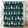 Christmas Tree Shower Curtain Festive Green Decorative Bathroom Liner for Christmas Holidays White Gold Floral Pattern Home Acce