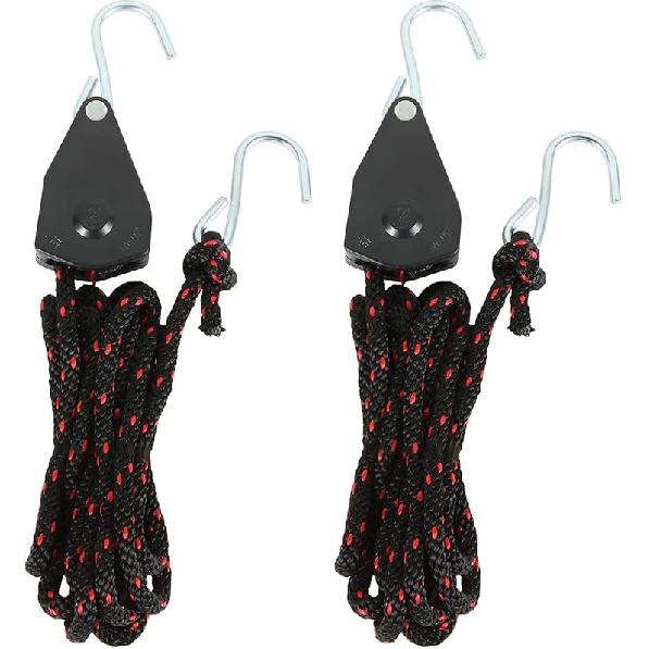 2 Pcs Kayak Rope Tie Downs, 3/8 Inch Canoe Bow and Stern Tie Downs Straps, Heavy Duty Adjustable Rope Clip Tie Down