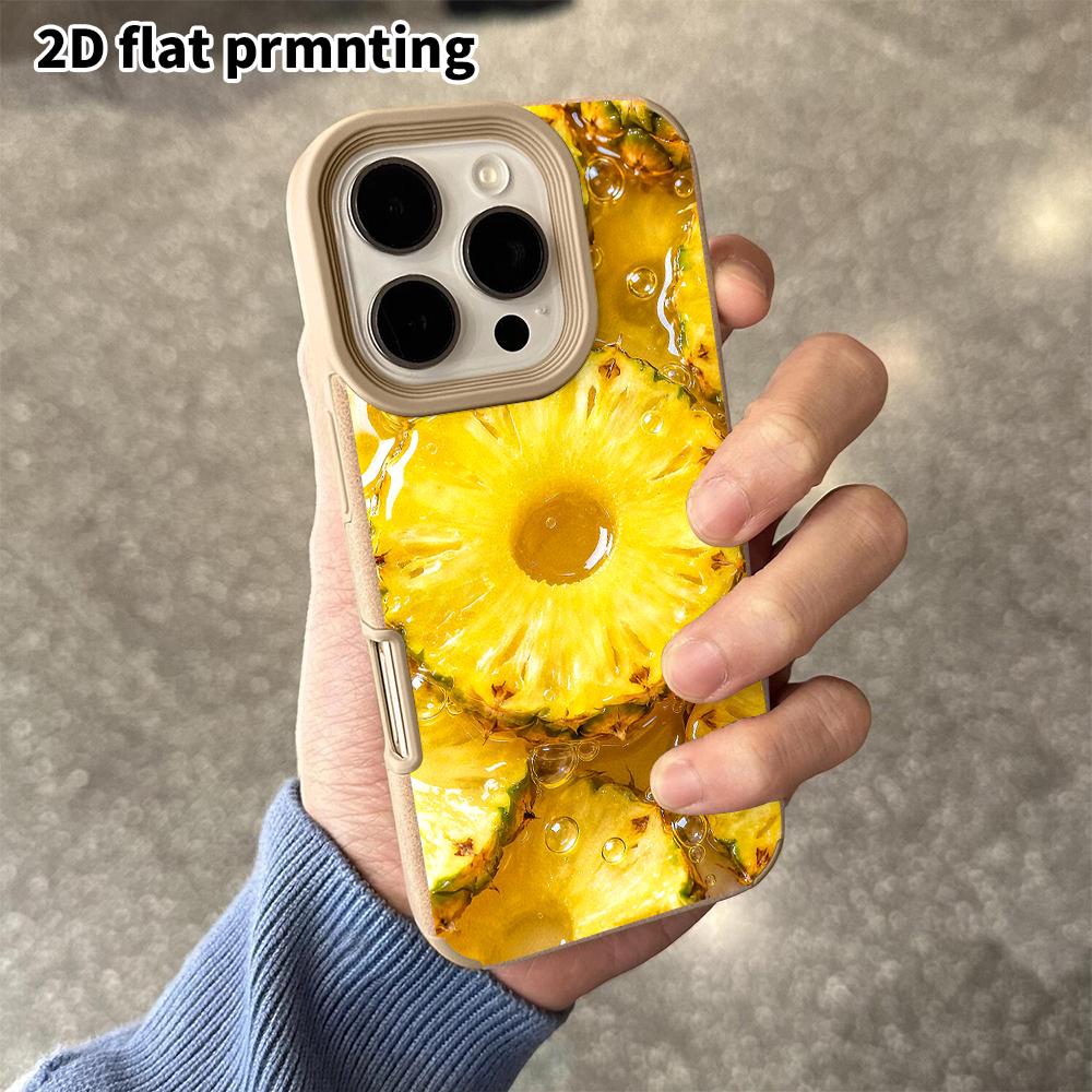 Phone Case: 2D Flat Lambskin Suitable for iPhone 18 17 16 15 14 13 Pro Film Protective Case,pineapple Slice, Christmas and Halloween Holiday Gift