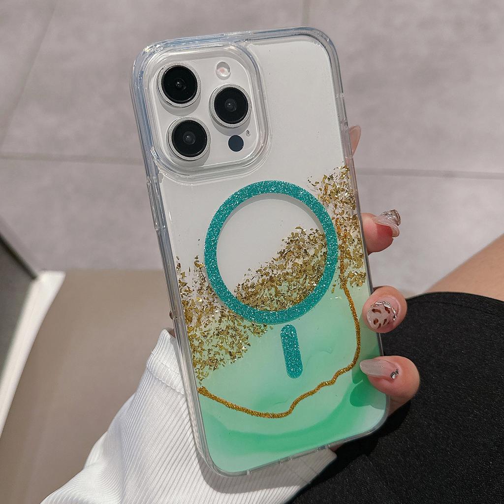 For iPhone 14 Pro Max Case Compatible with MagSafe Epoxy Marble Texture PC+TPU Phone Cover