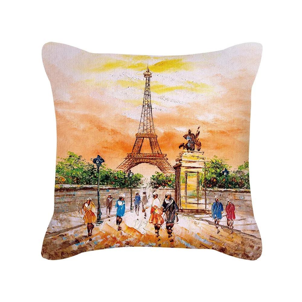 Eiffelturm Paris Street Art Kissenmuster Kissenbezug Geeignet für Sofa Schlafzimmer Auto Kissenbezug