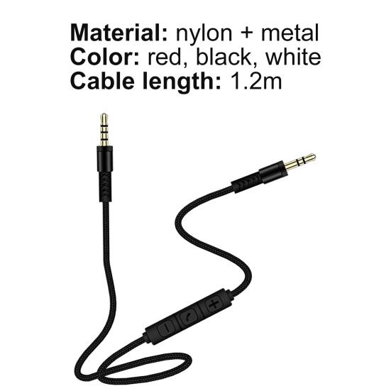 3.5mm Jack Male to Male Audio Cable 1.2m Aux Cable Volume Control with Mic for iPhone for iPad