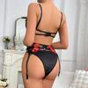 Europäisches und Amerikanisches Sexy Stickerei-Dessous-Set - Transparenter Ausschnitt Versuchung, Aufreizende Leidenschaft Dreiteiliges Set
