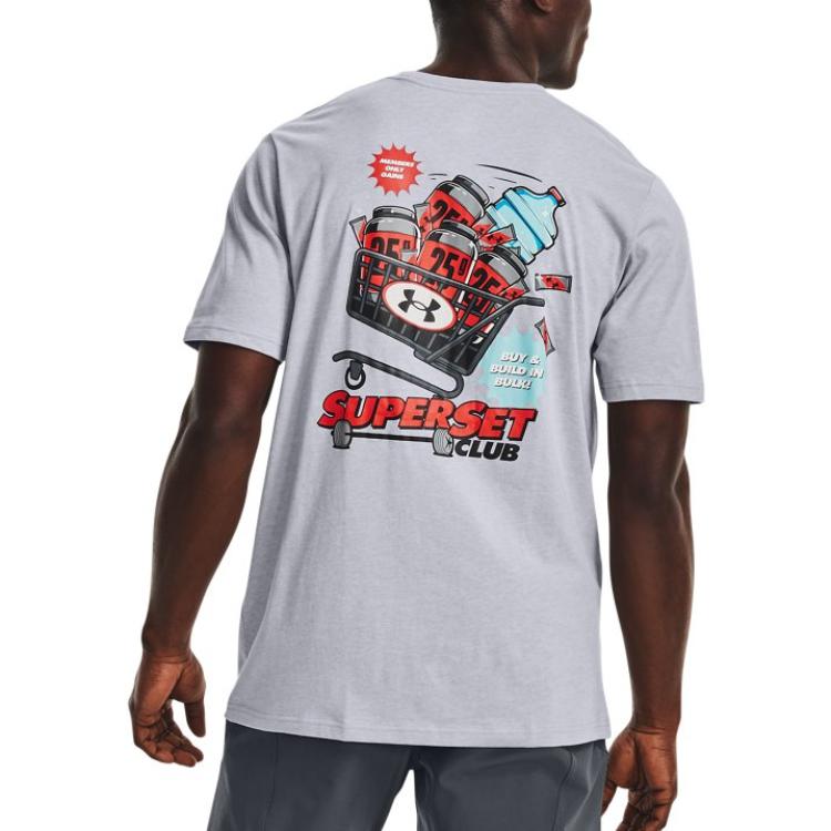 Under Armour Solid Color Printed Training Loose Fit Crew Neck Short Sleeve T-Shirt Men Tops Gray 1373996-011