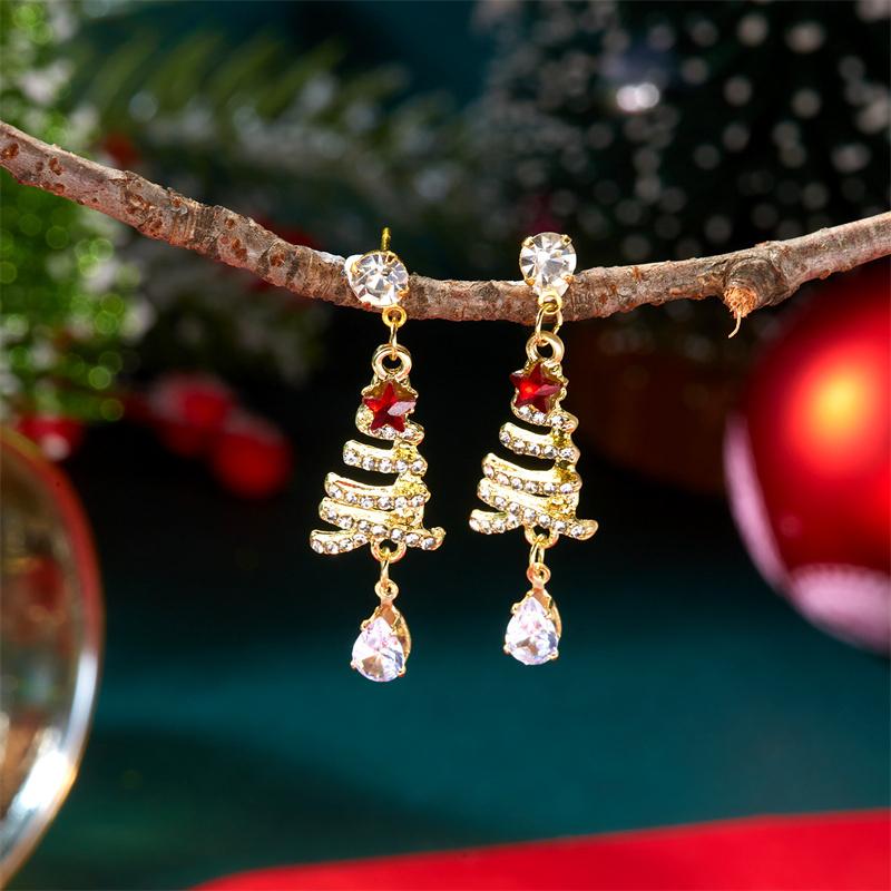 Colorful Crystal Zircon Snowman Dangle Earrings Cute Christmas Tree Snowflake Bow Studs For Women Holiday Party Gifts