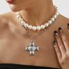 Collana Multi-Strato Moda Popolare Personalità Donna Perla Francese Croce Design Minimalista Collana Clavicola Per Donna