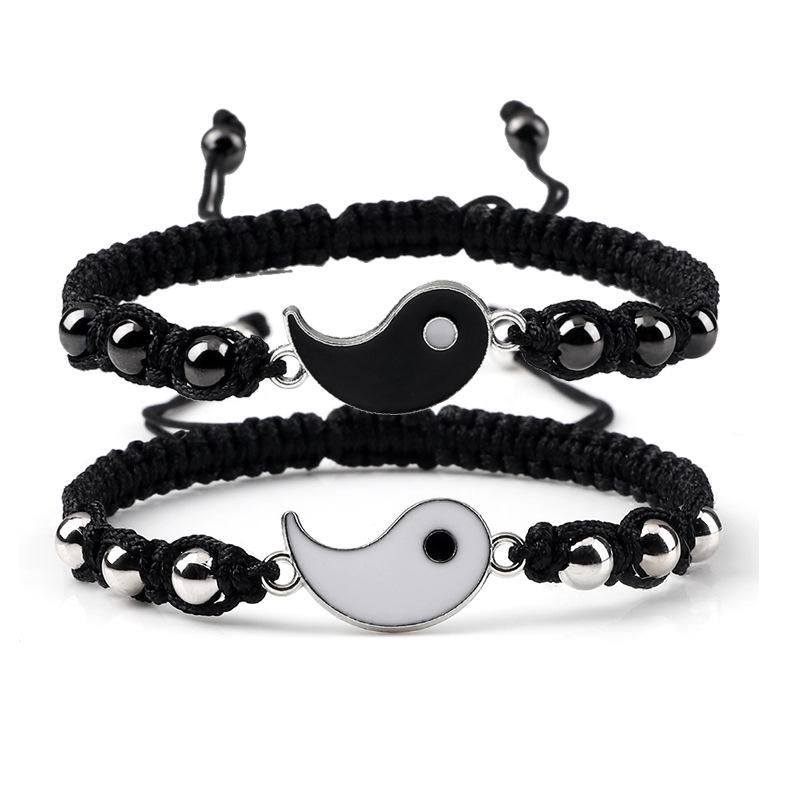 Yin Yang Tai Chi Couple Bracelet Set: Handwoven Chinese Style Beaded Bracelets for Women