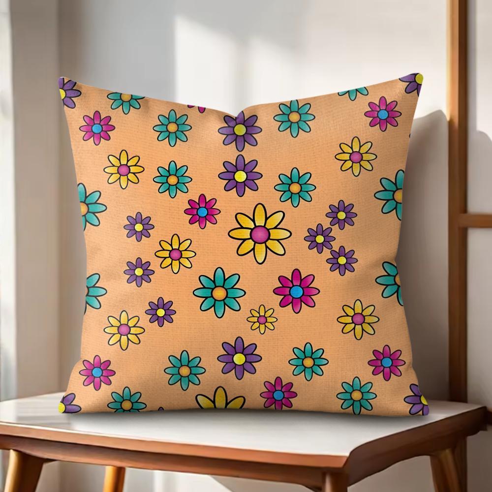 Retro Floral Cushion Cover Natural Linen Organic Fabric DoubleSided Printing Couch Pillow Covers Home Decor