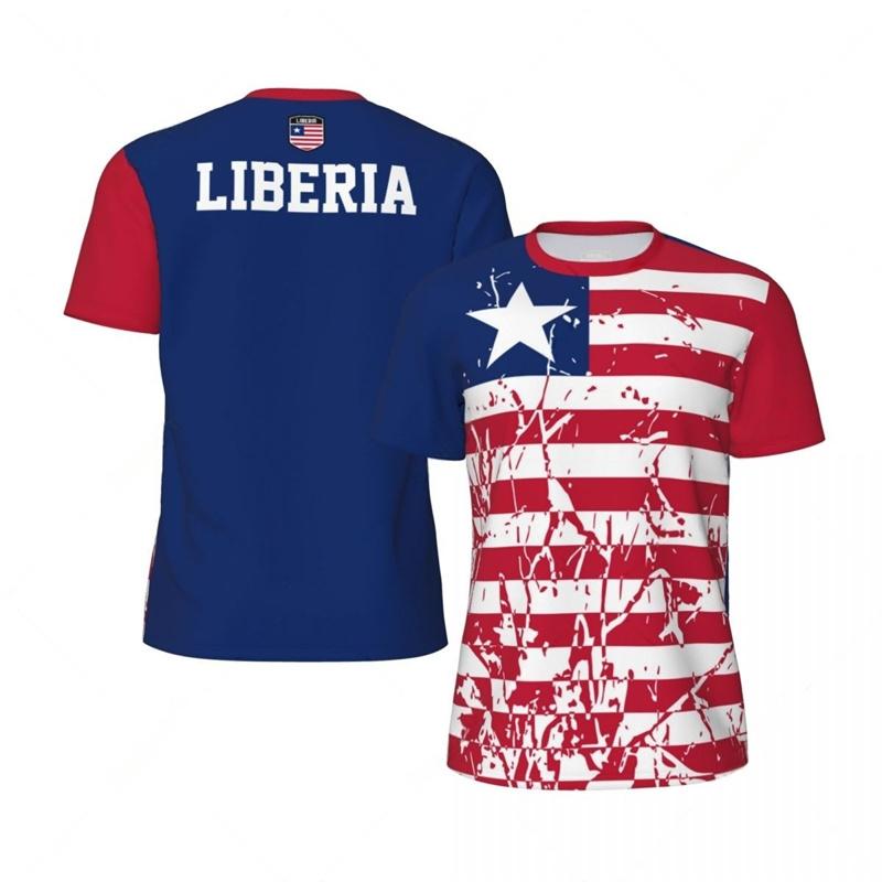 T-shirt Estiva Girocollo con Bandiera della Liberia