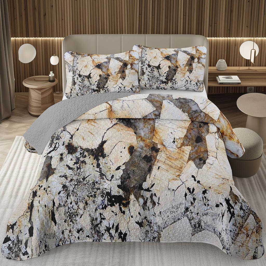 Marble Bedspread Set Soft Lightweight Stone Print Coverlet Bed Spreads, Farmhouse Modern Thin Quilted Bedding Sets for Women Men