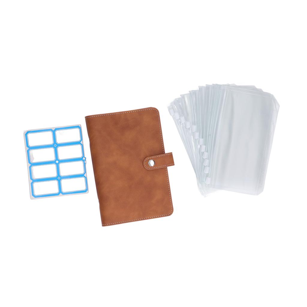 Cash     Portable Size PU Leather 6 Pre Punched Holes Budget   with 12 Clear Zip Pockets Small Labels