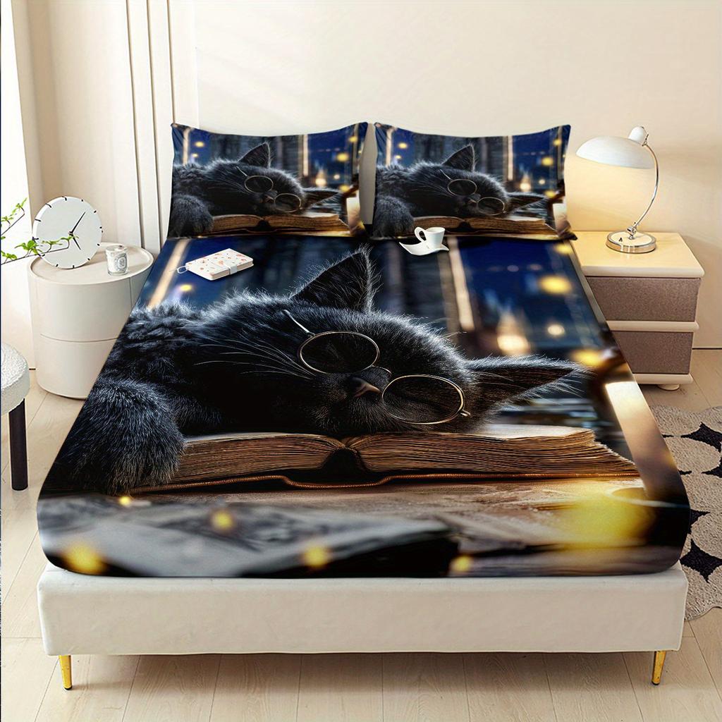 1pc Fitted Sheet Animal Wolf Eagle Lion Cat Cattle Print 100% Polyester Breathable Bedding Set for Home Decor Without Pillowcase