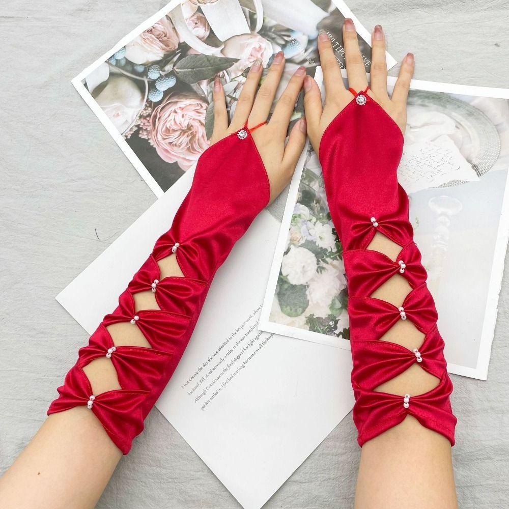 Arm Warmer Party Formal Gloves Bow Full Finger Gloves Temperament Women Long Gloves  Women
