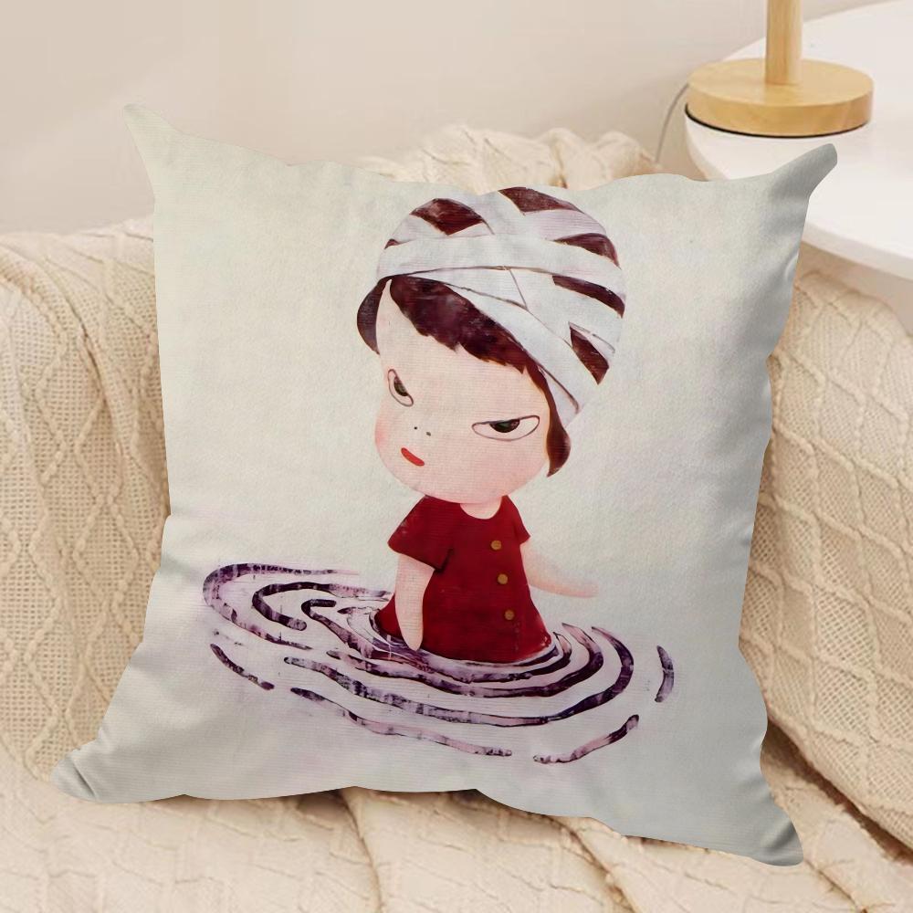 YYoshitomo Nara DDoll Cushion Cover Soft Plush Fabric DoubleSided Printed Sofa Cushion Cover for All Seasons Home Decor Gift