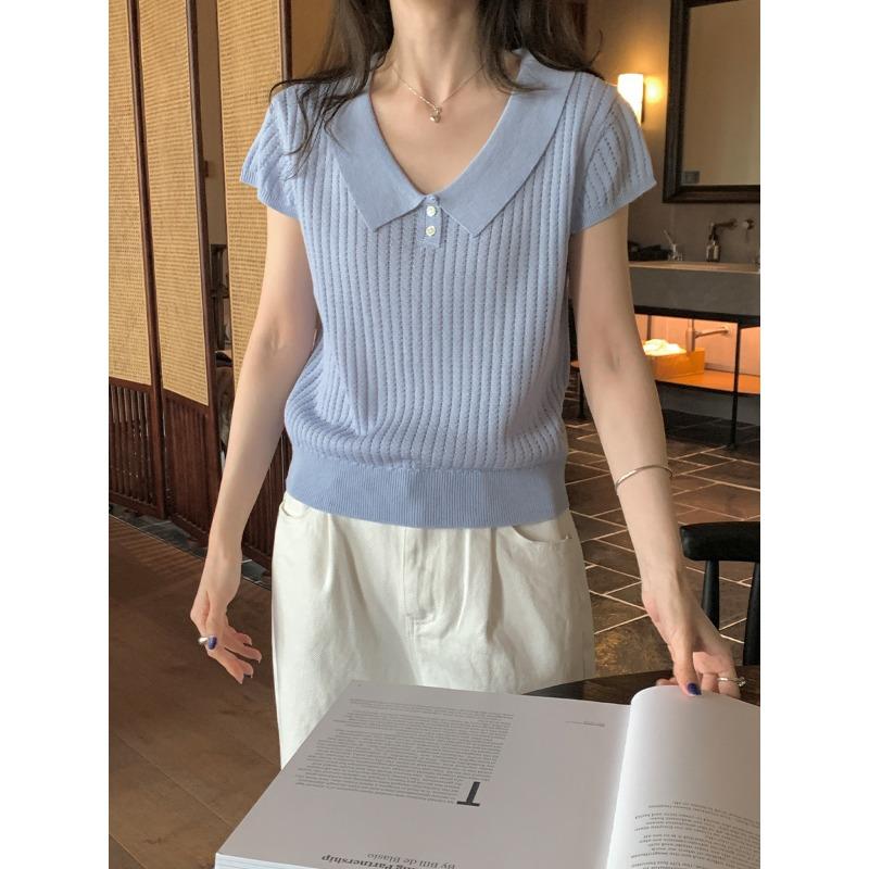 Short Sleeve Knitted Sweater Top Women