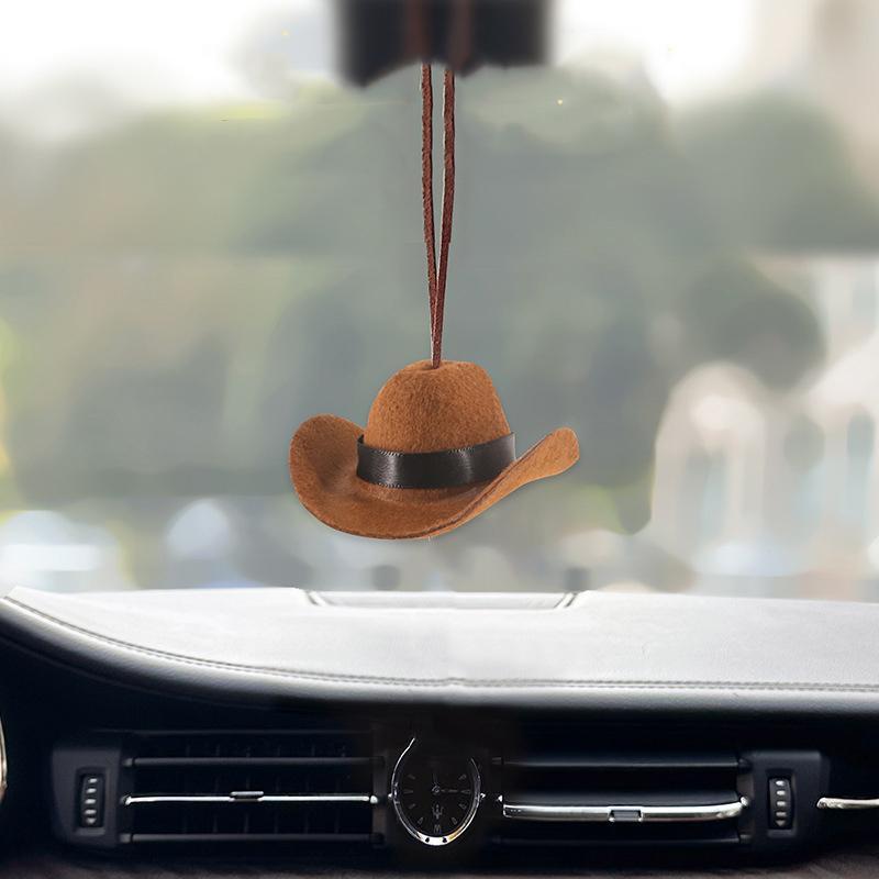 Cute Cowboy Hat Car Ornament create Fabric Pendant Decor Fun Road Trip Automotive Interior Accessory for Women & Men