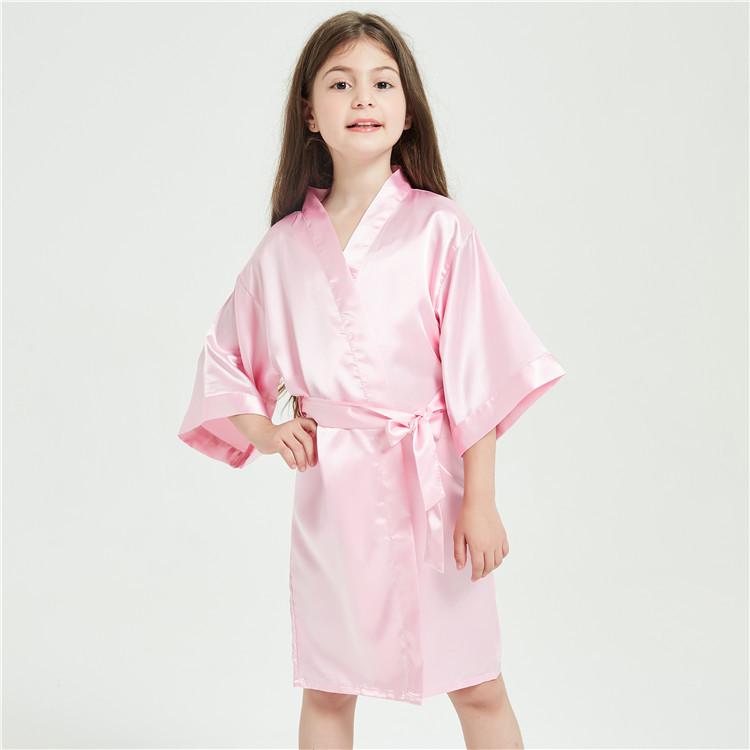 Kids' Solid Color Imitation Silk Bathrobe - Plain, Lightweight Design for Boys & Girls