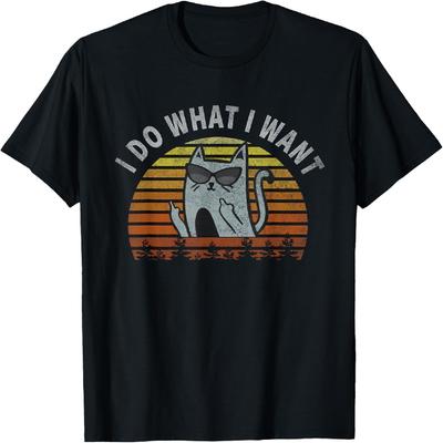 I Do What I Want Tee Funny Cat Middle Finger Vintage Retro T-Shirt for Men Women