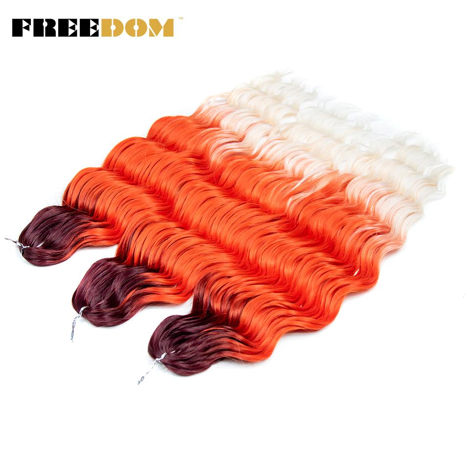 FREEDOM Synthetic Braiding Hair Extensions Natural Curly Wavy 24inch Water Wave Braid Hair Ombre Blonde Brown Twist Crochet Hair