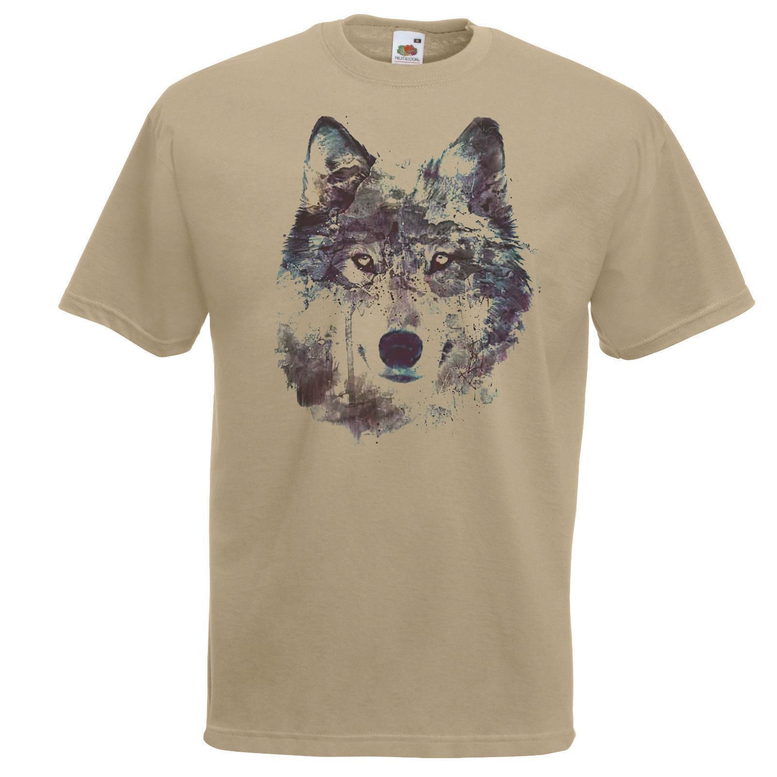 Adults Wild Arctic Grey Wolf Predator Animal Water Colour Unisex Khaki TShirt S