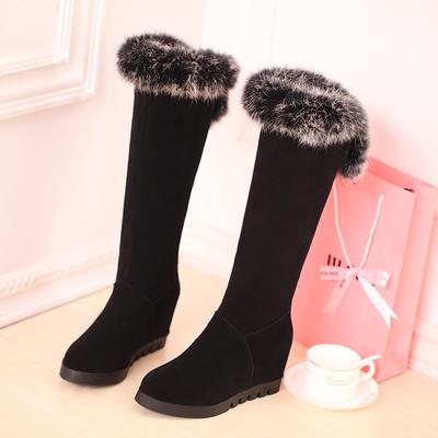 Women's Slope Heel Boots Autumn and Winter New Solid Color Large Size Plush Medium Boots