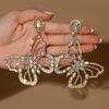 Elegant Hollow Cut Butterfly Earrings With AB Crystal Accents Lightweight Alloy Studs Women Fashionable Retro Chic Jewelry
