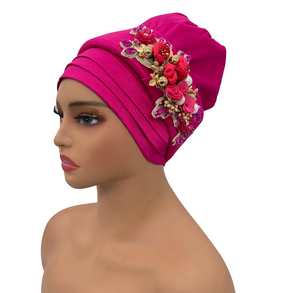 Raw Silk African Turban Cap Flower Headwrap Bonnet Nigeria Wedding Headtie Wedding Party Headgear Turbante Mujer