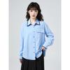 Elegant Blue Polo Collar Slimming Women's Long-Sleeve Shirt - 2026 Early Spring Arrival