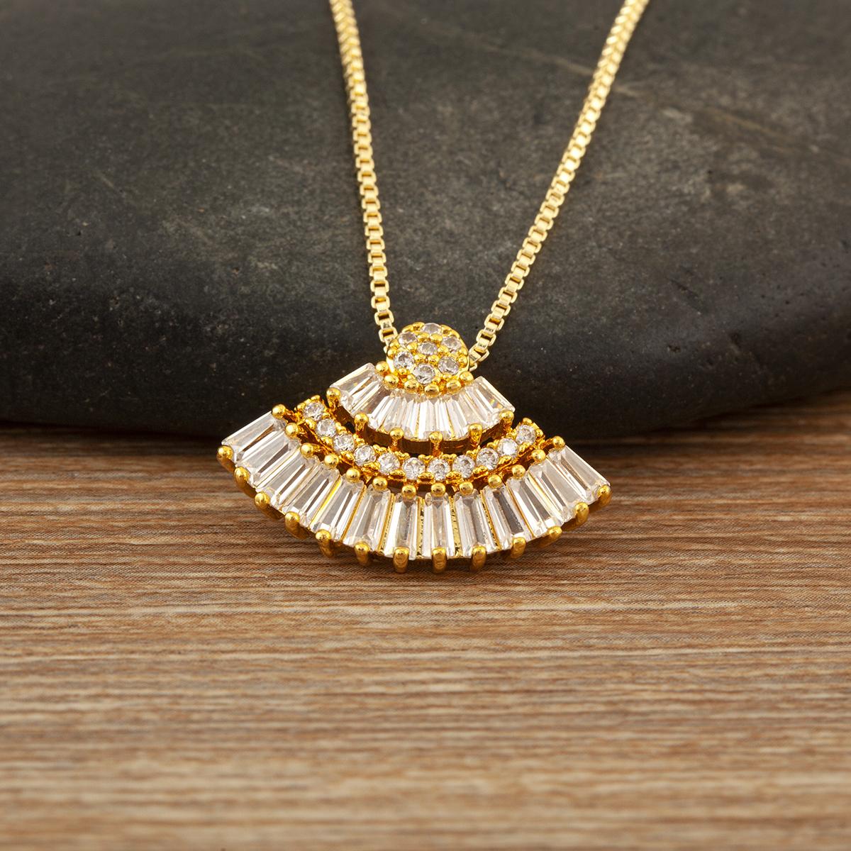 

Nidin Light Luxury Heart/Water-drop/Fan-shaped Shape Pave Shiny Crystal Zircon Pendant Necklace For Women Female Fashion Jewelry