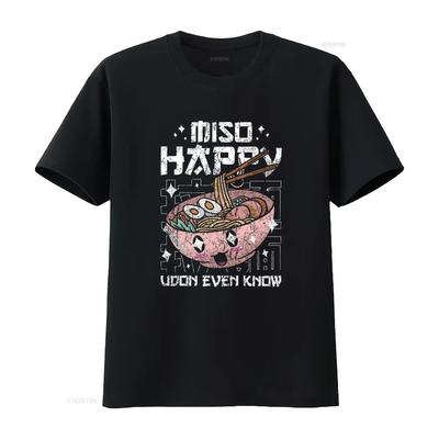 Miso Happy Udon Even Know T Shirt Japanese Noodle Cuisine Soup Ramen Design for Food Lovers Vintage Washed Breathable Homme