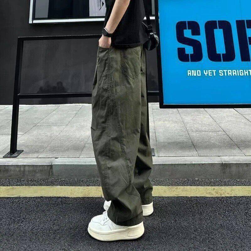 Black American scimitar pants men's thin ruffian handsome high-end casual overalls loose straight sports trousers