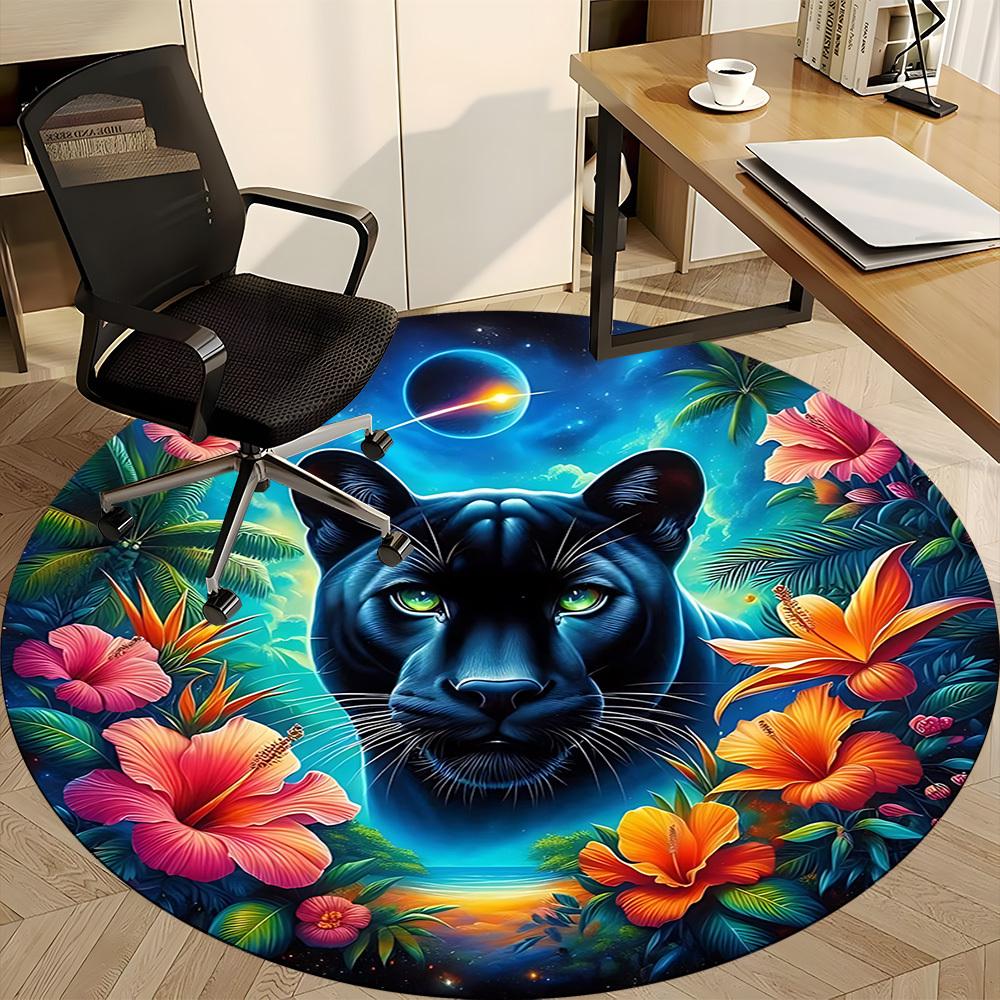 1pc Panther Floral Fantasy Chair Carpet for Office Non-Slip Mat for Office - Decorative Floor Mat  yy251030273