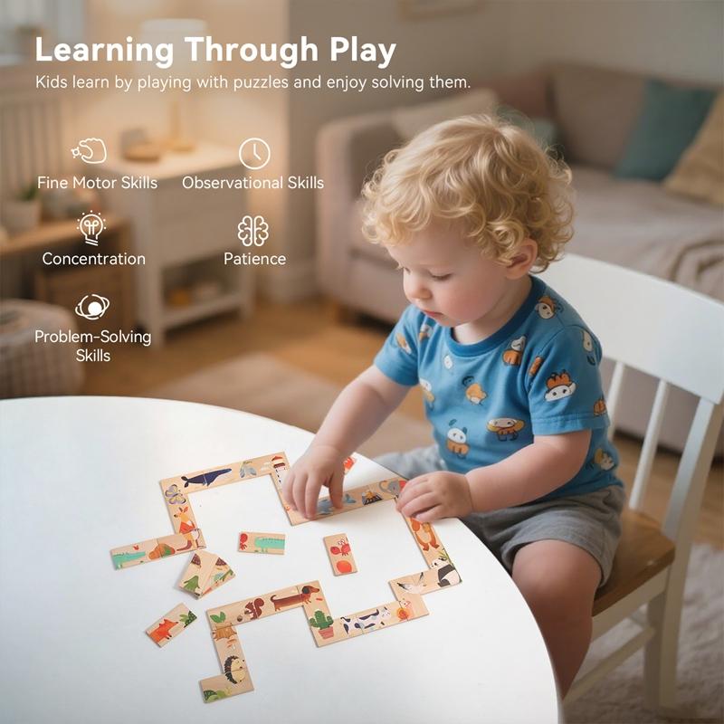 Wooden Animal Cartoon Puzzle Toys Domino Puzzle Montessori Fun Puzzle Toys Promote Hand-eye Coordination Children's Gifts
