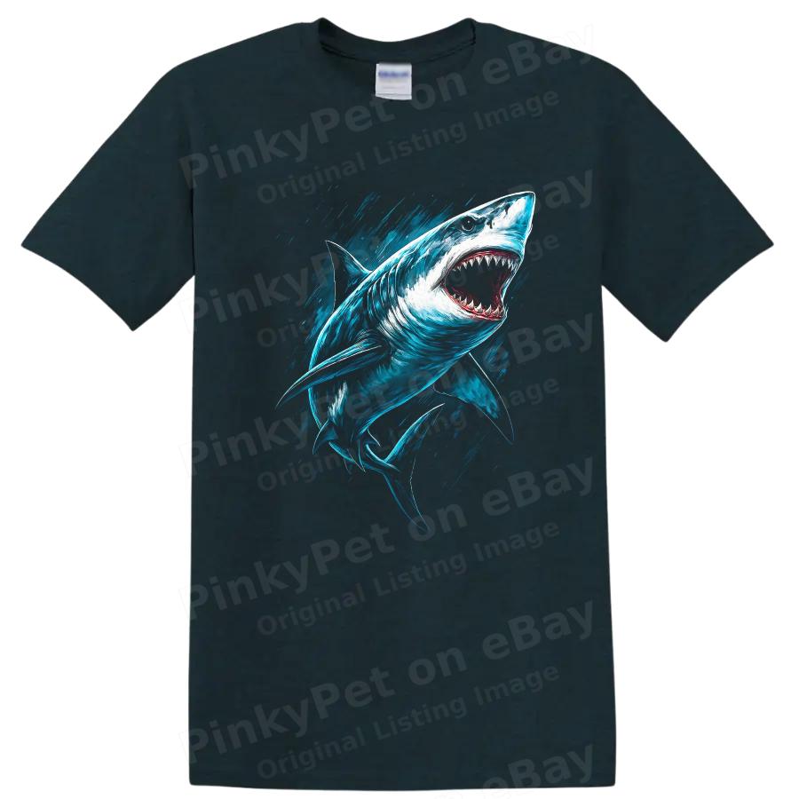 Shark Graphic T Shirt Ocean Predator Sea Life Tee Wavy Blue Art Design