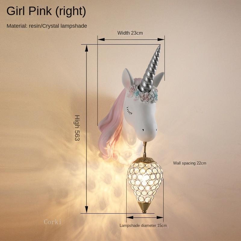 Nordic Simple Lovely Unicorn Led Wall Lamp Bedroom Bedside Lamp Girl Pink Creative Room Sconce Wall Lights Cartoon Unicorn Lamp