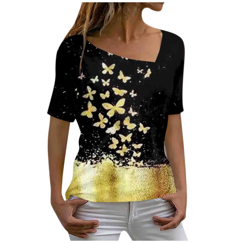 Sommer 3D-gedruckte Marmor Tie Dye Serie Damen Casual Schräghals Kurzarm T-Shirt