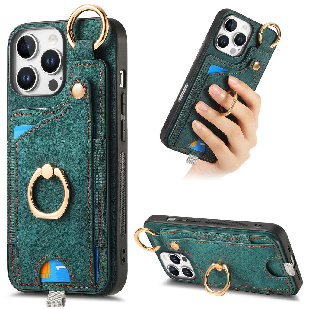 For iPhone 16 Pro Max Case Card Slots Leather+TPU Phone Cover with Ring Buckle