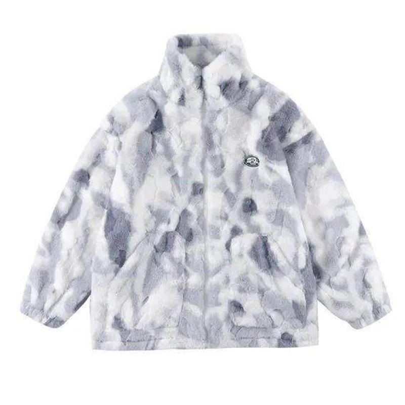 Thick Lambswool Warm Tie-dye Fashionable Loose Jacket for Women