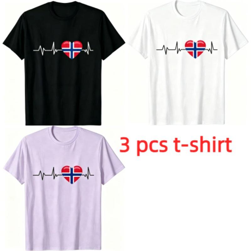 I Love Norway Pattern Print Men's T-shirt Summer Men's and Women's Casual Fashion Tops Men's Short Sleeve T-shirt Oversize Clothing