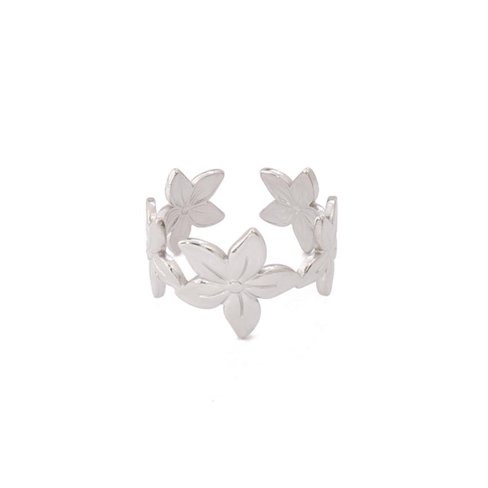 European & American Design Stainless Steel Flower Open Ring - Gold Flower Accessories for Women