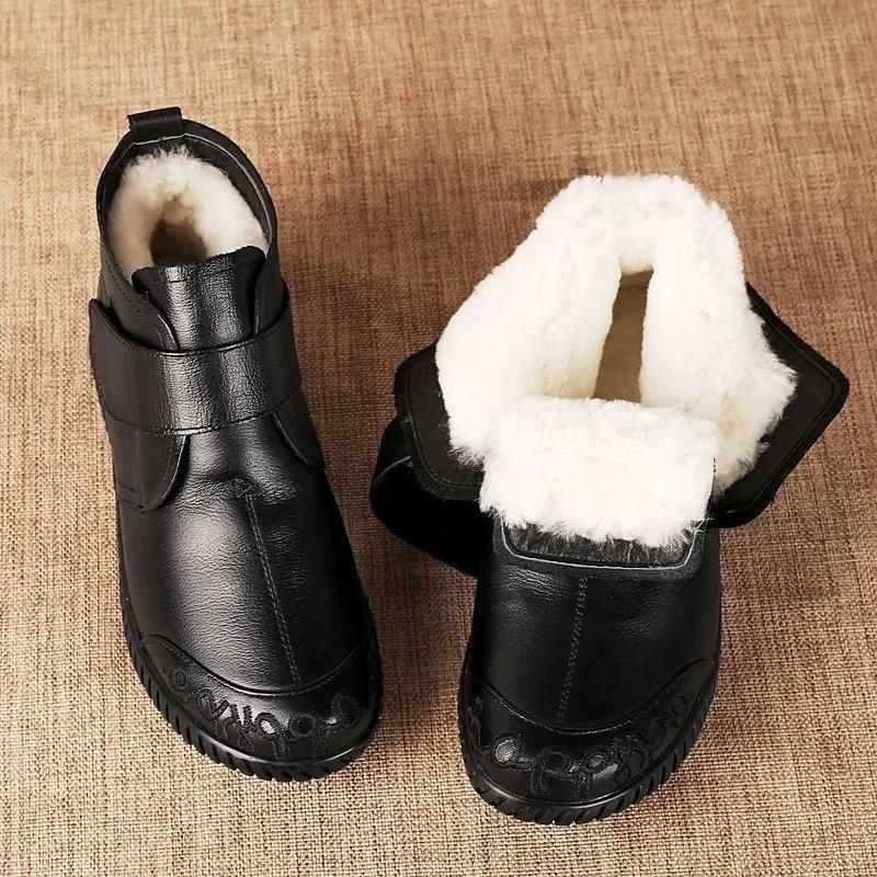Damen Echtleder Stiefeletten Dicke Sohle Plüschschuhe Damen Winter Warme Schuhe Mode Cooles Schuhwerk Größe 35-41