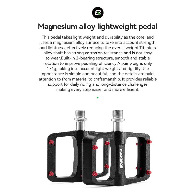 ROCKBROS Bicycle Pedals Left/right Lightweight Pedal 3 Bearings Road Bike Pedal Widened Magnesium Alloy Pedal Ultralight 171G