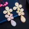 CMM Luxurious Cubic Zirconia 3 Tone Gold Color Leaf Flower Drop Earrings