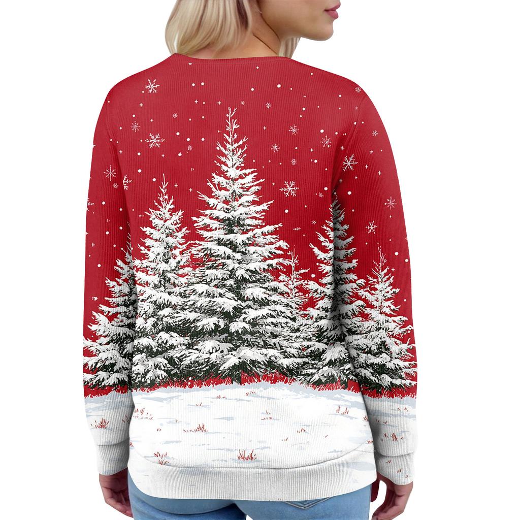 Damemote Langermet Christmas Snowman Snowflake Print Jakke Cardigan